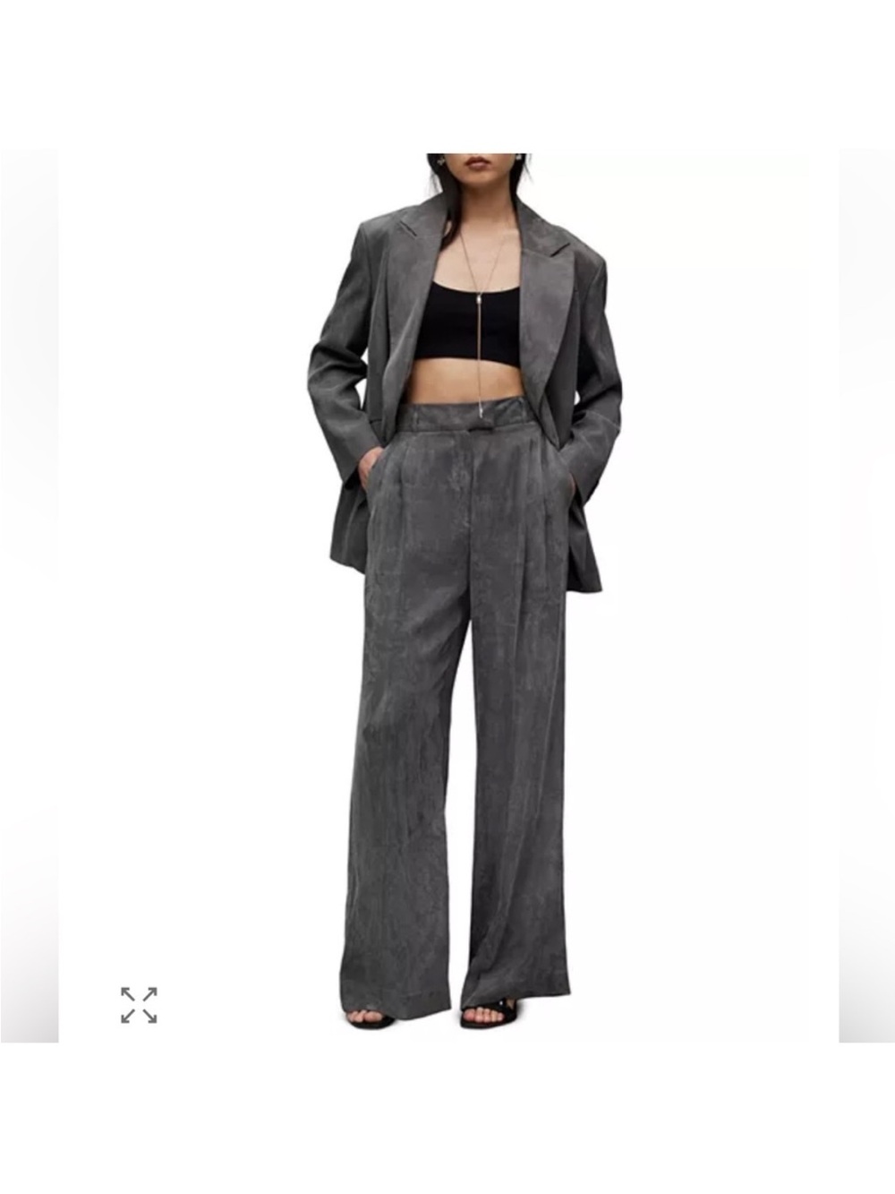 ALL SAINTS Wide-Leg High-Waist Women's Pants - Gray